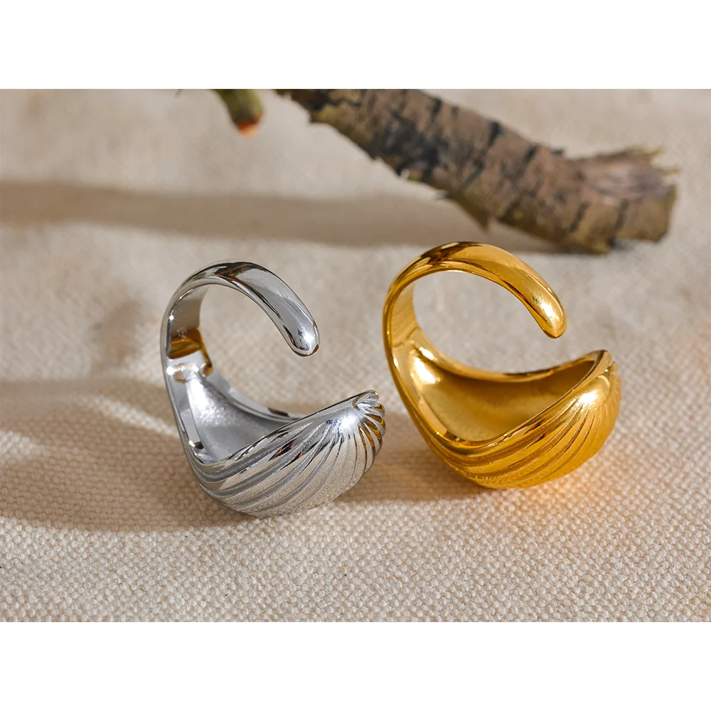 18K Gold Plated Geometric Stripe Open Ring