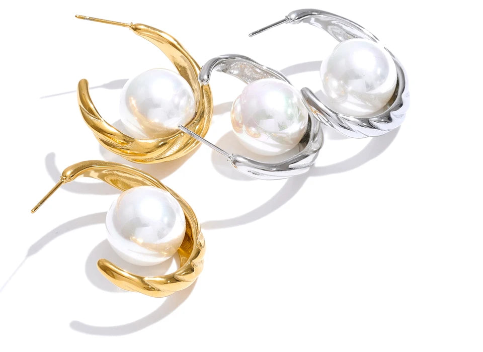 Stainless earrings with gold and pearl accents for refined style