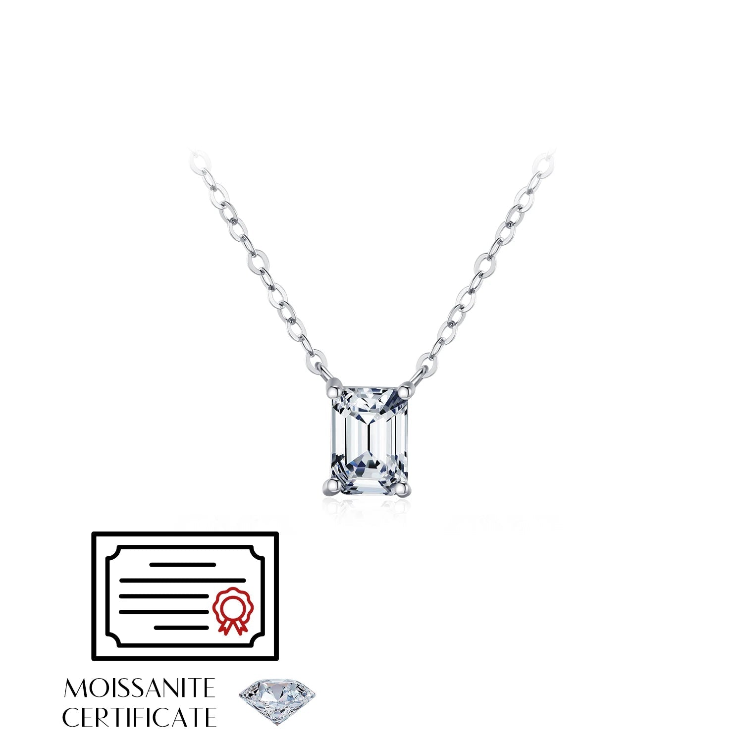 Diamond jewelry style pendant necklace with moissanite sparkle and silver finish