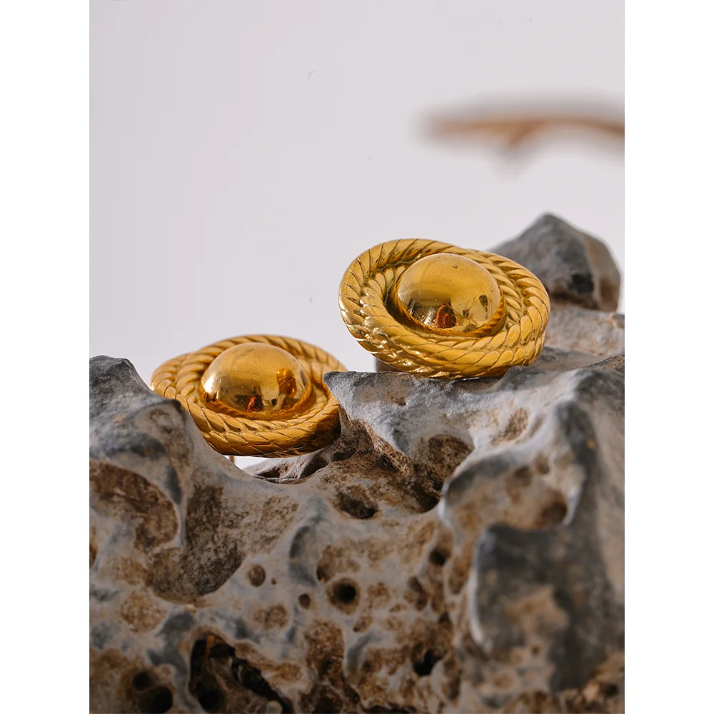 Trendy Round Stud Earrings in 18K Gold Color