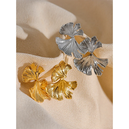 Gold Ginkgo Leaf Drop Earrings