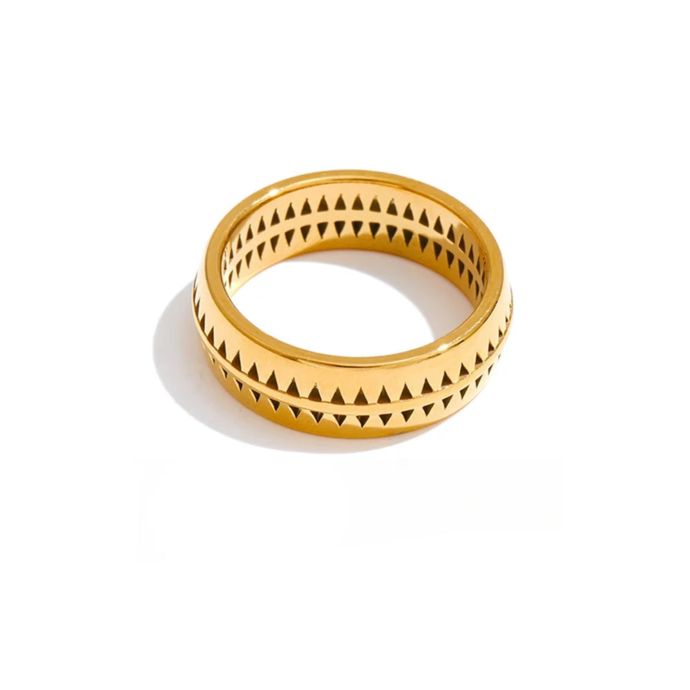 Gold plated hollow triangular ring in stainless steel