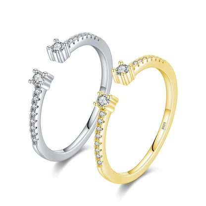 Twinkling Gold Sterling Silver Adjustable CZ Ring