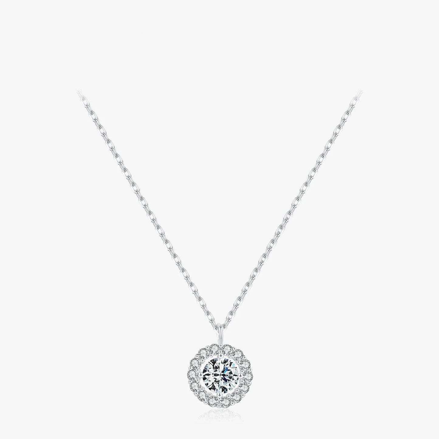 Sterling Silver Round CZ Pendant Necklace