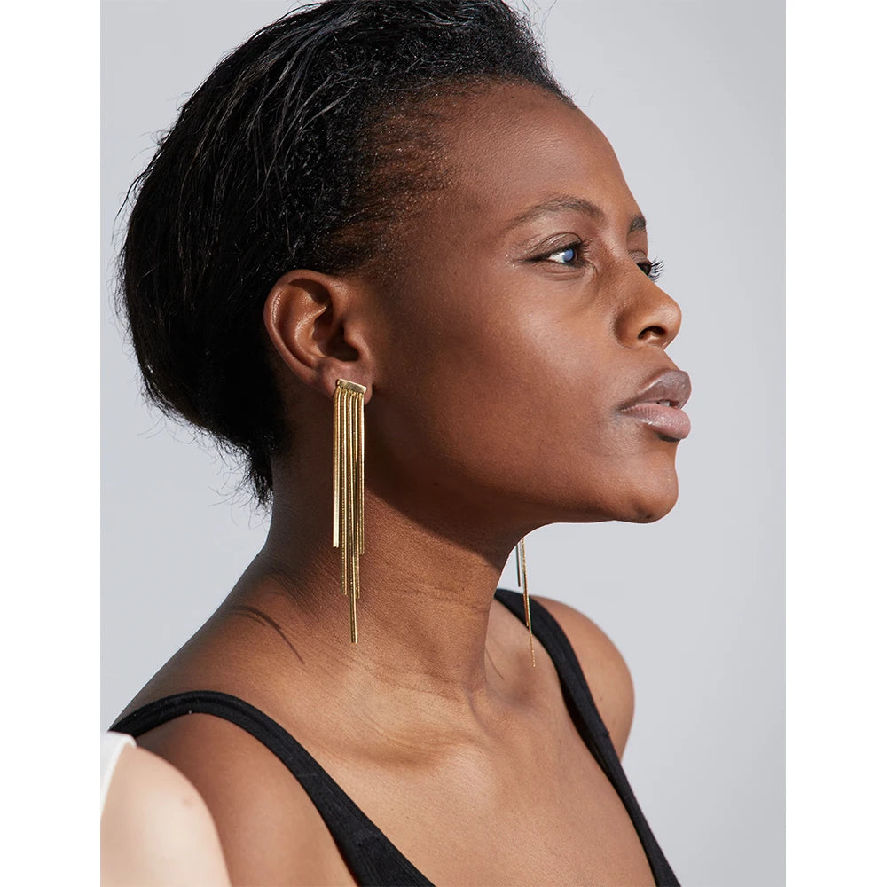 Earrings gold earrings style featuring a smooth chain with gold look