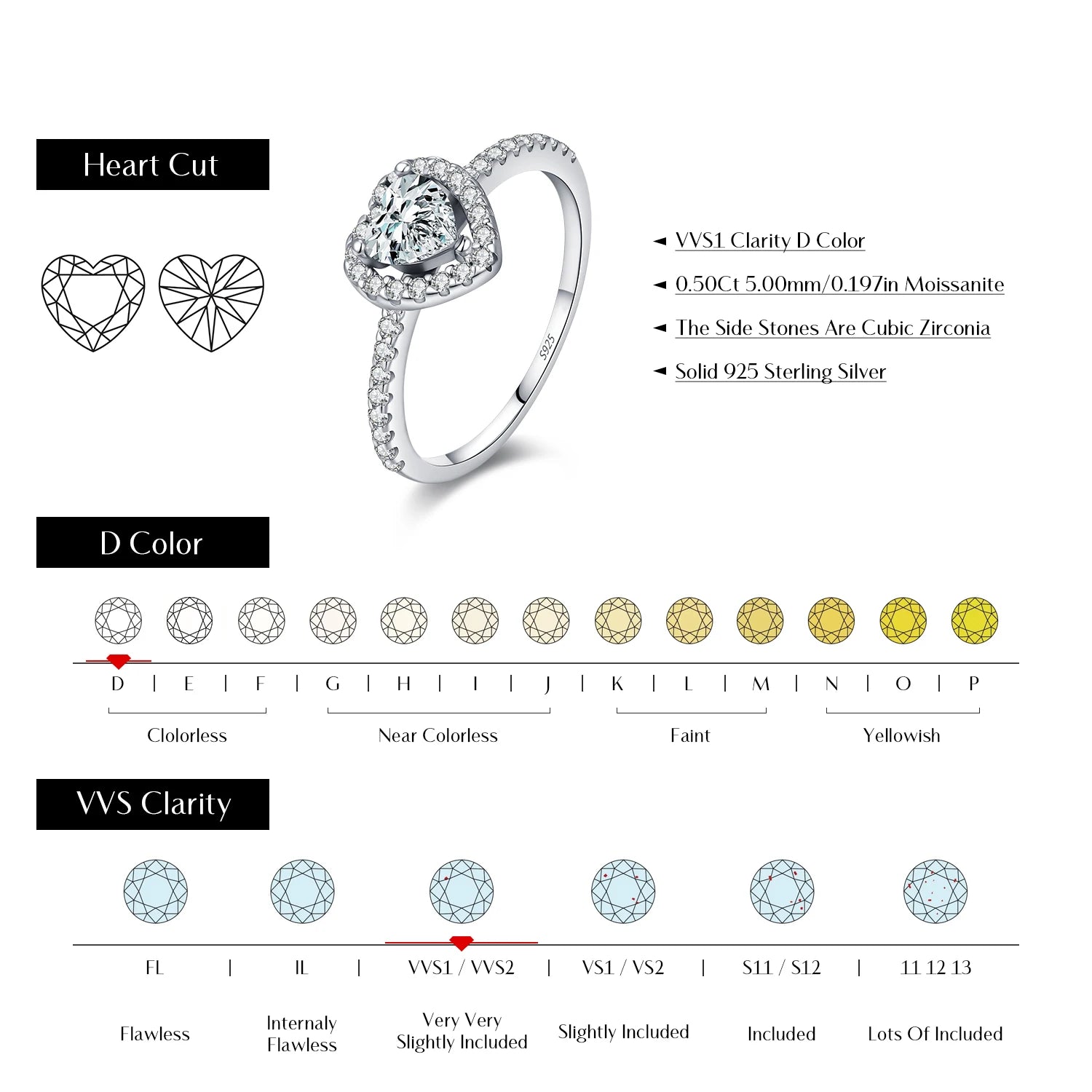 Women’s wedding rings rings with heart shaped moissanite for special occasions