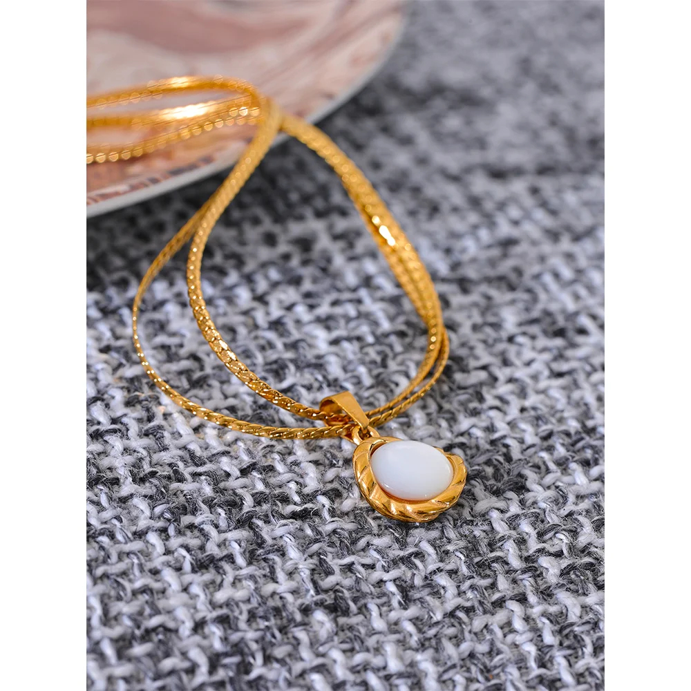 Water-Resistant Round Shell Pendant Necklace