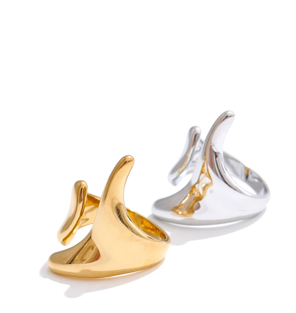 gold plated adjustable ring geometric modern design stainless steel