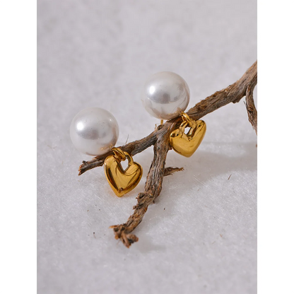 Elegant Imitation Pearl Heart Drop Earrings