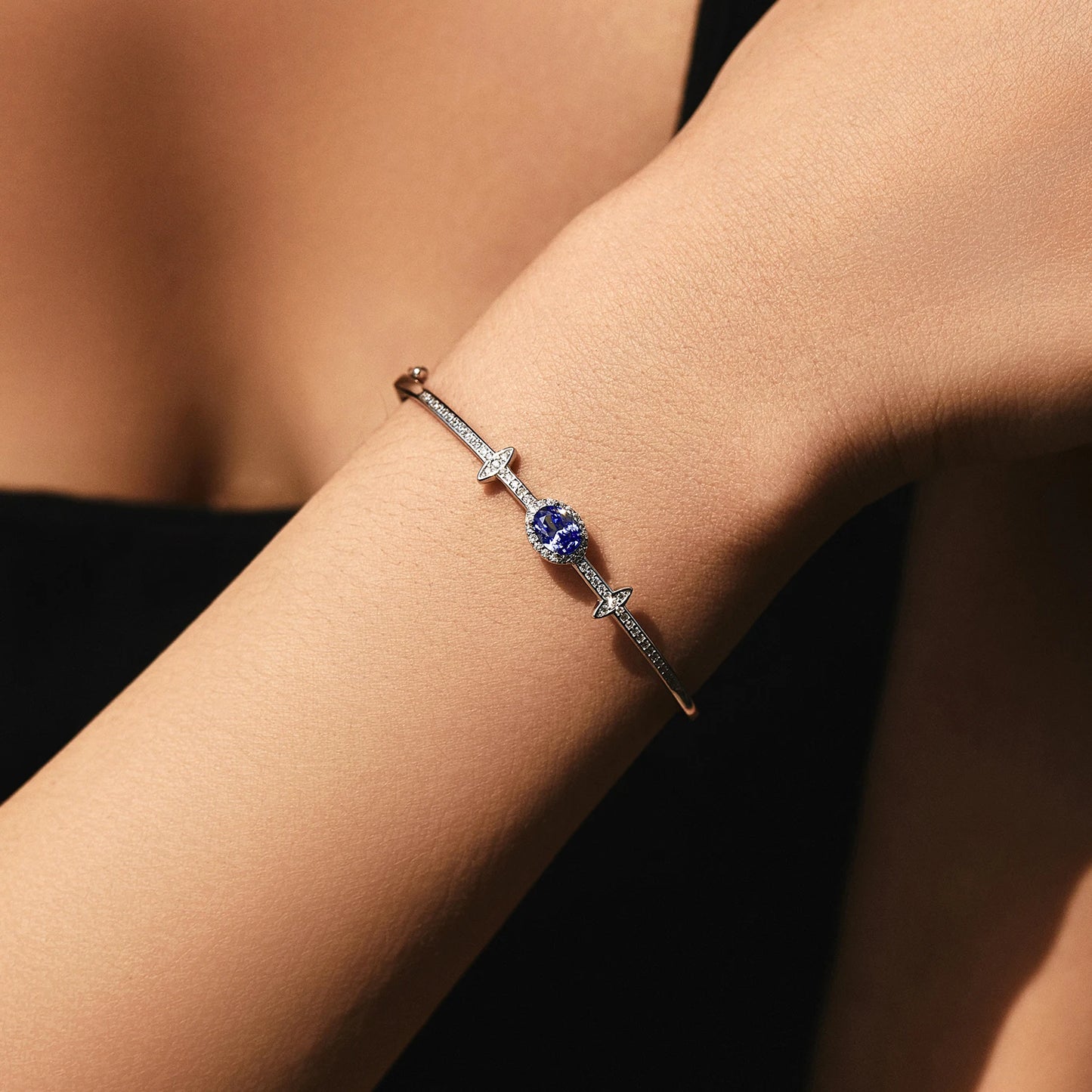 Platinum Plated Halo Tanzania CZ Bangle