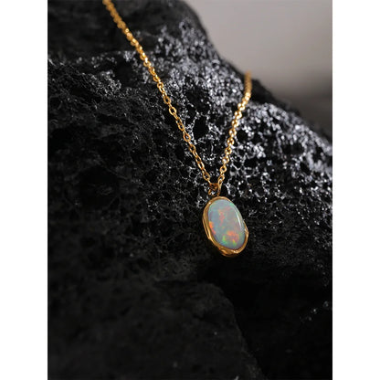 Minimalist Opal Stone Pendant Necklace in 18K Gold