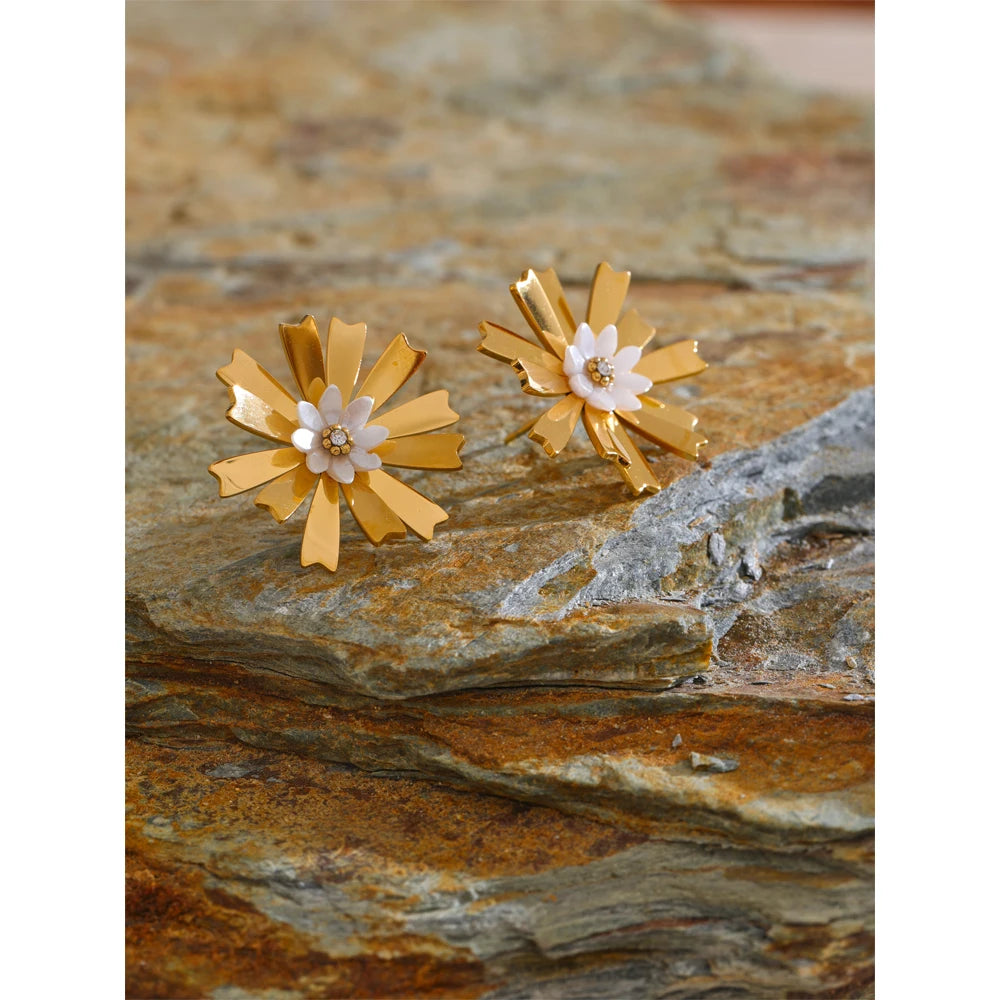 Stainless Steel Flower Stud Earrings