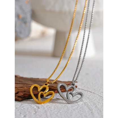 Minimalist Heart Drop Hoop Earring & Necklace Set