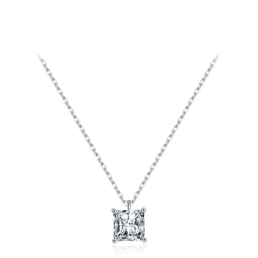 Sterling Silver Square CZ Pendant Necklace