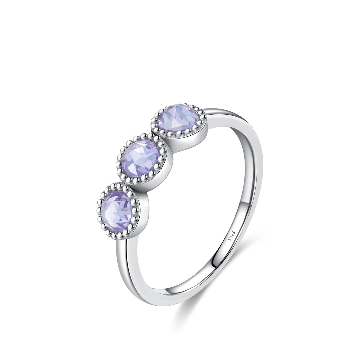 Classic 925 sterling silver ring set with a bright gem purple accent