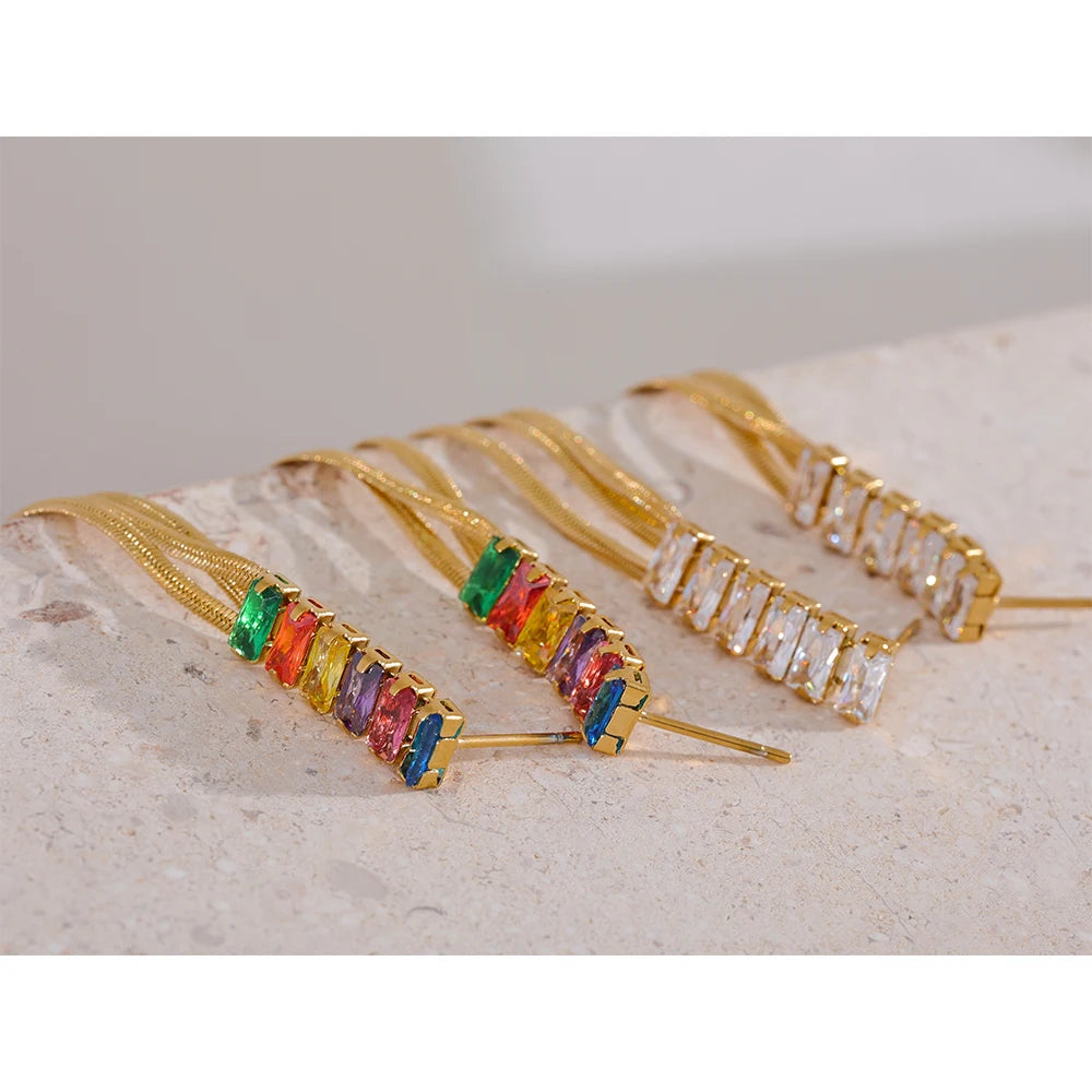 Colorful Cubic Zirconia Long Tassel Earrings