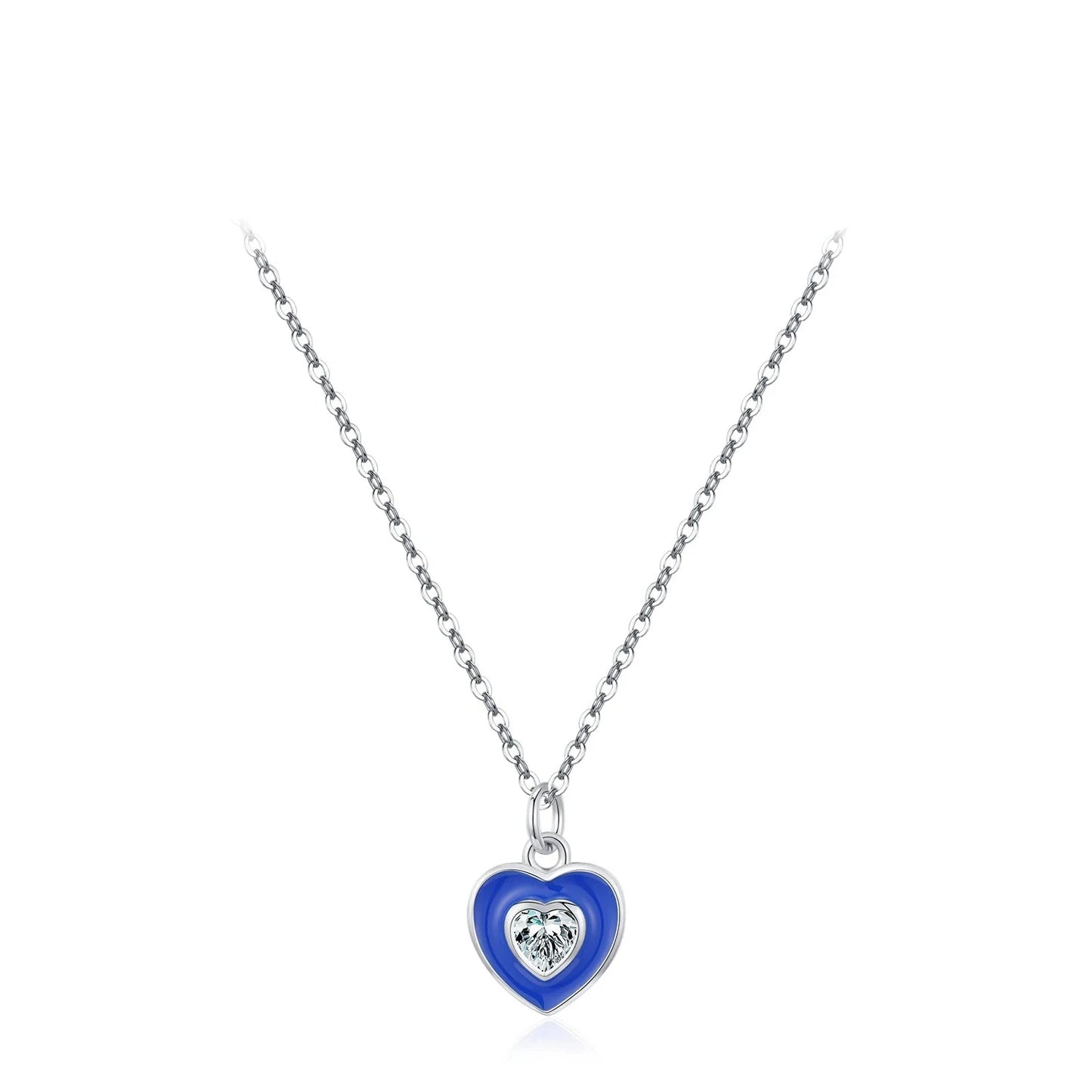 Sterling Silver Heart Blue Enamel Pendant Necklace