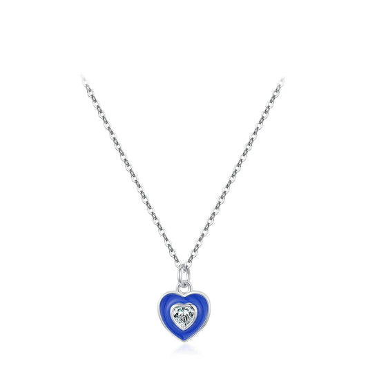 Sterling Silver Heart Blue Enamel Pendant Necklace