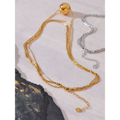 Layered Chain Necklace with Large Round Bead