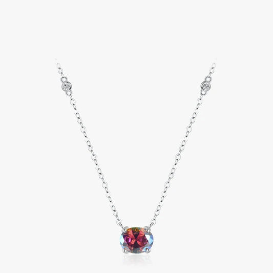 Sterling Silver Oval Cut Colorful CZ Necklace