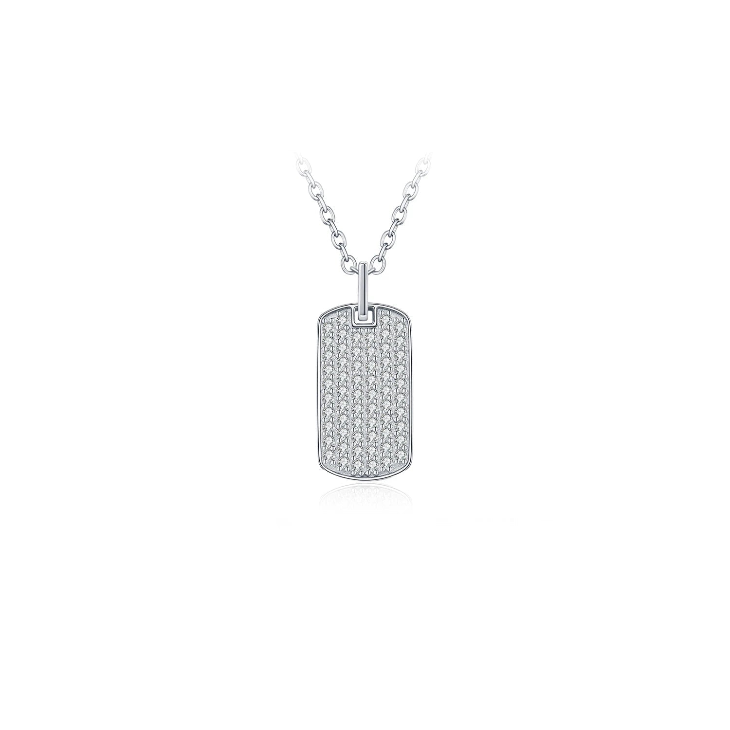 Moissanite rectangle pendant necklace in polished 925 sterling silver chain