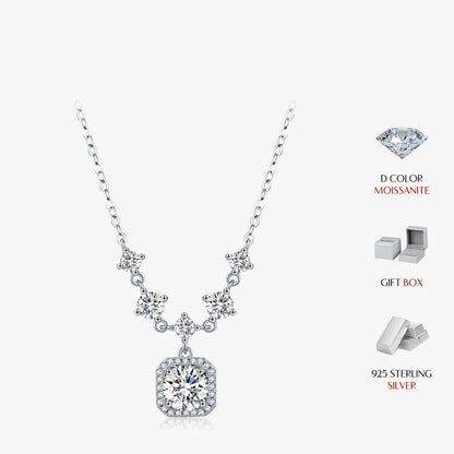 Sterling Silver 1CT Moissanite Halo Pendant Necklace