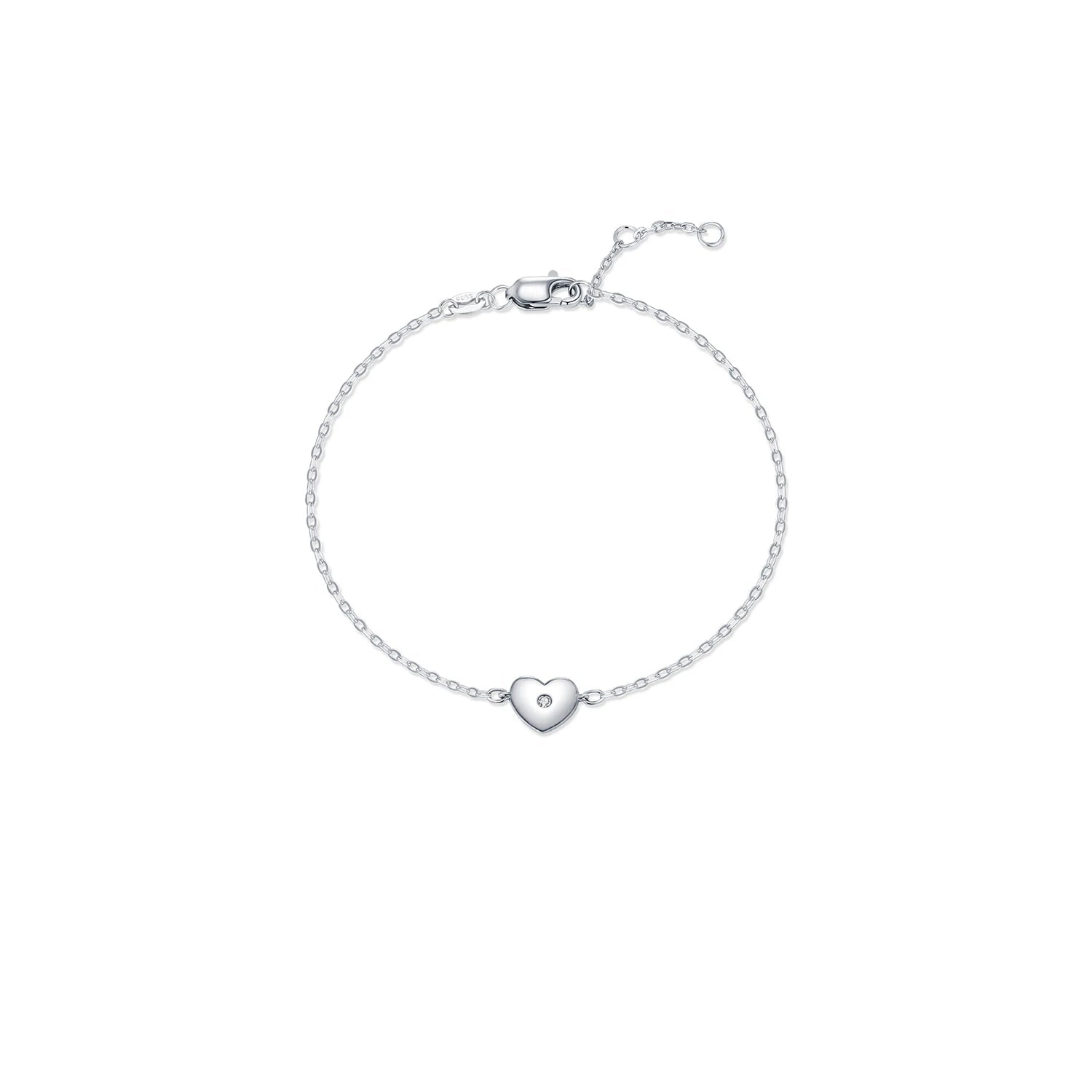 Heart moissanite sterling silver chain bracelet for women