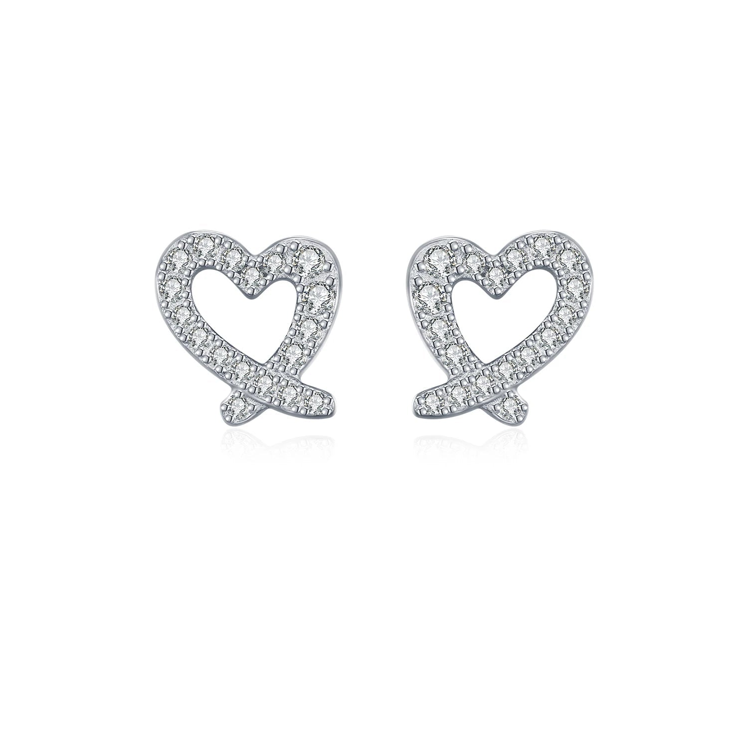 Asymmetrical heart moissanite stud earrings in 925 sterling silver