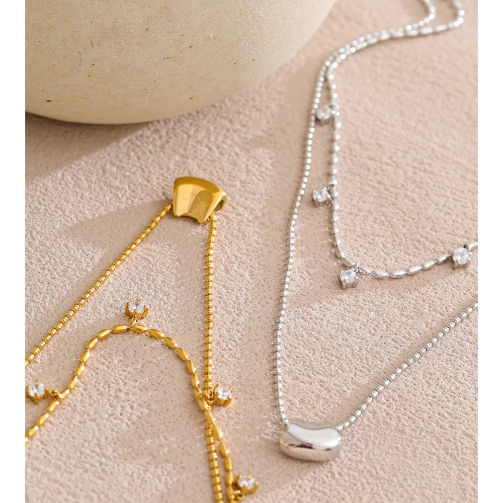 Double layer necklace and necklace design with radiant zirconia