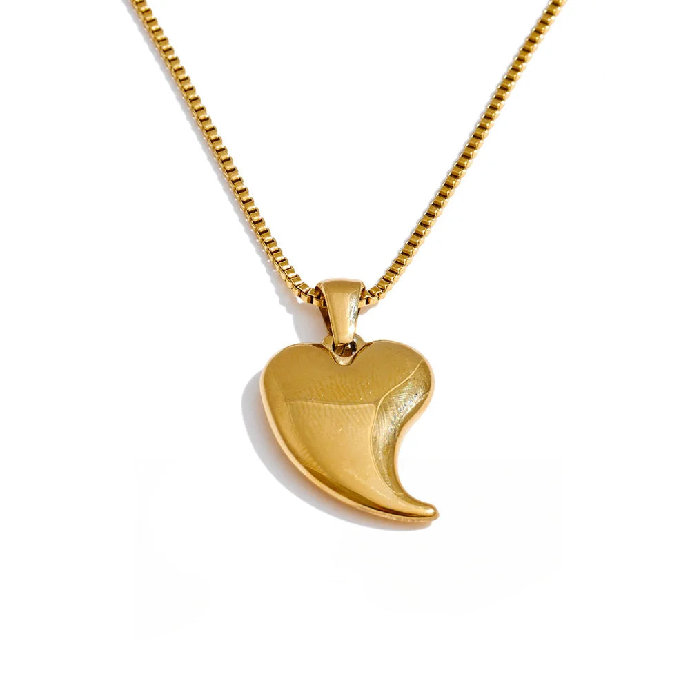 Yhpup Gift Smooth Stainless Steel Golden Heart Pendant Necklace Waterproof PVD Plated Attractive Women Jewelry Wholesale