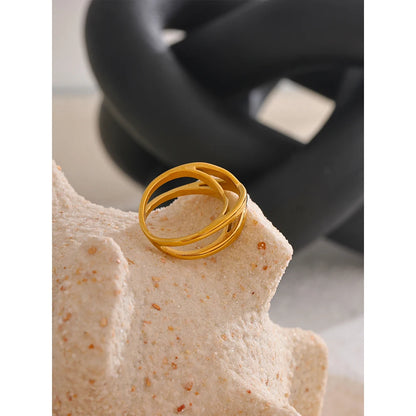 Minimalist 18K Gold Geometric Stainless Steel Ring