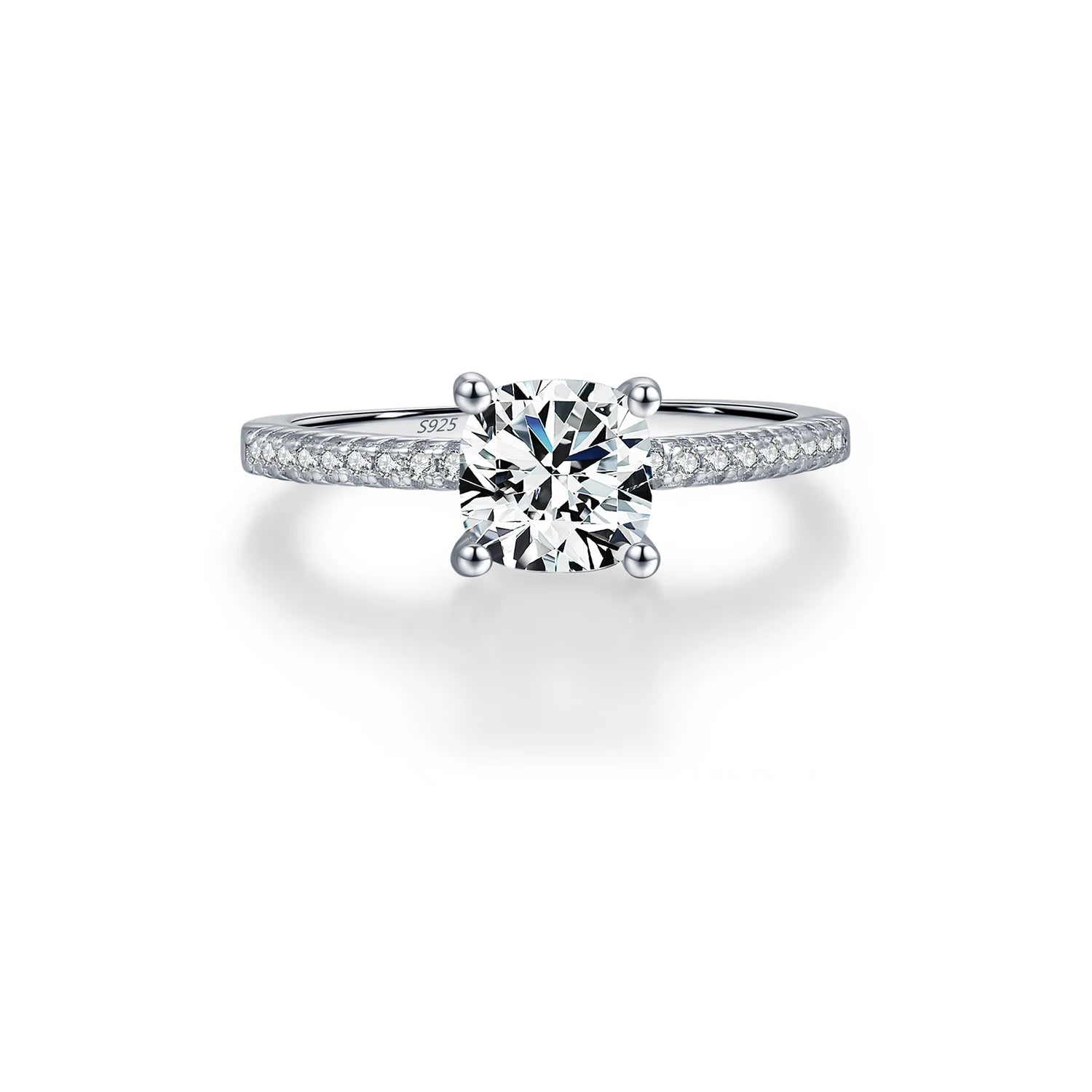 Square D color moissanite ring in polished 925 sterling silver