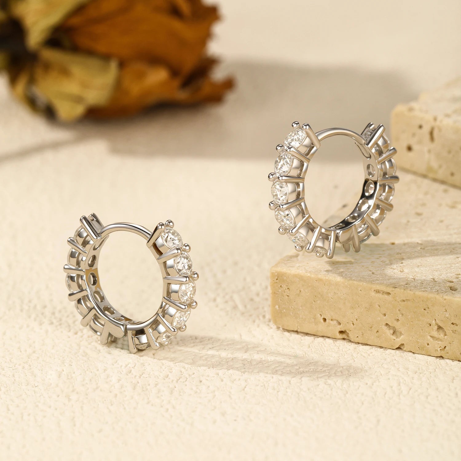 Sterling silver earrings highlighting moissanite jewelry rings pairing
