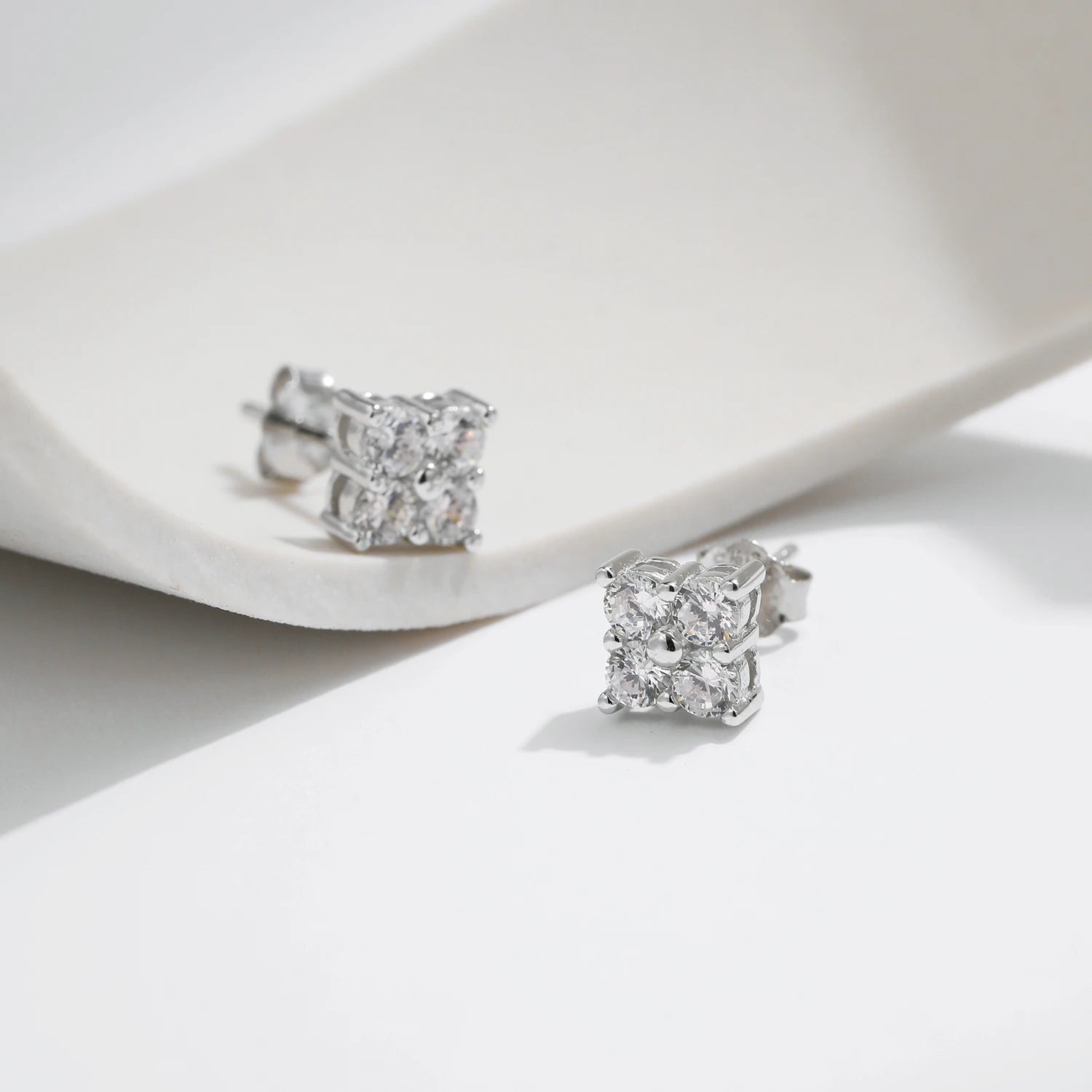 Diamond earrings aesthetic with bright moissanite diamond stones in stud earrings style