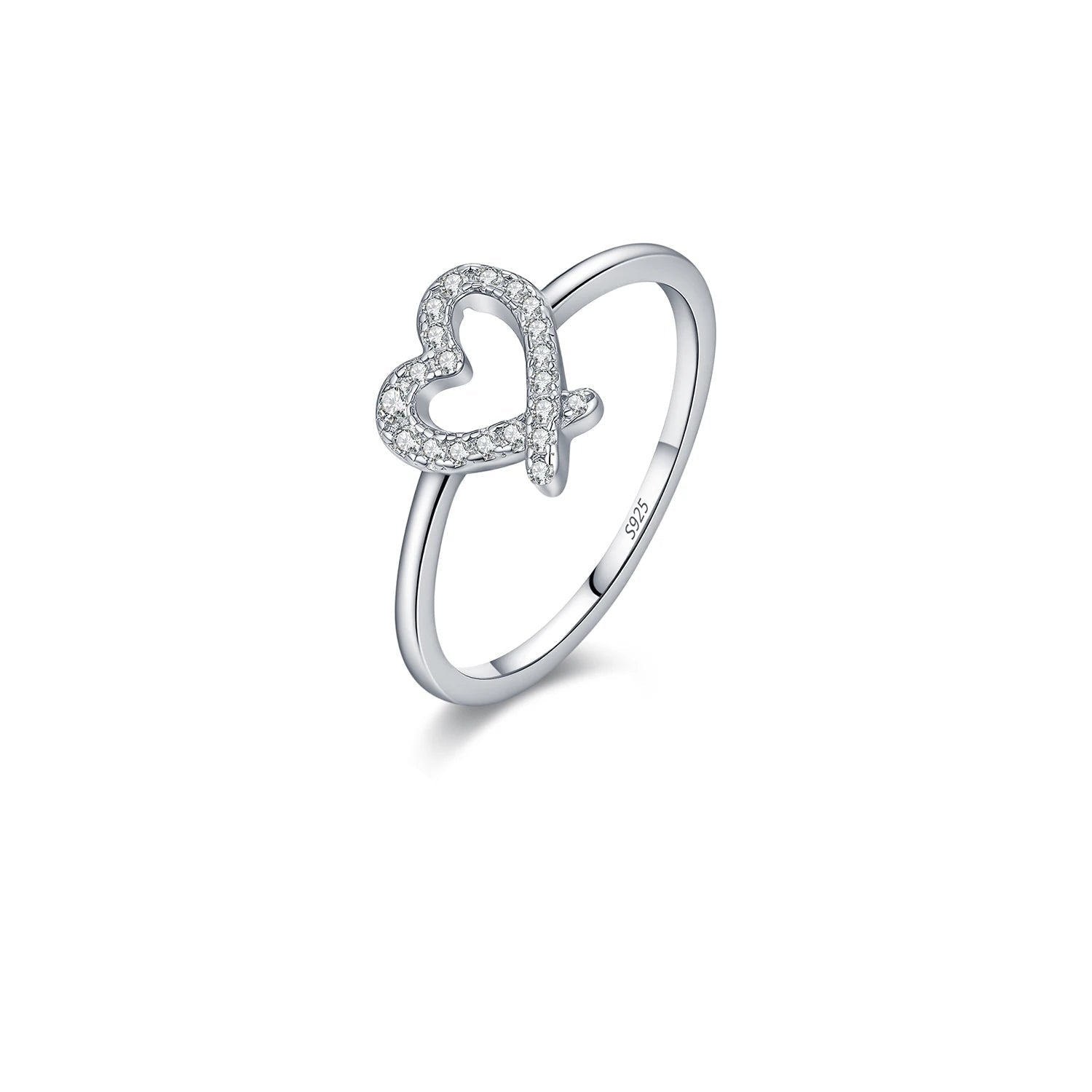 Hollow heart moissanite ring in 925 sterling silver for women