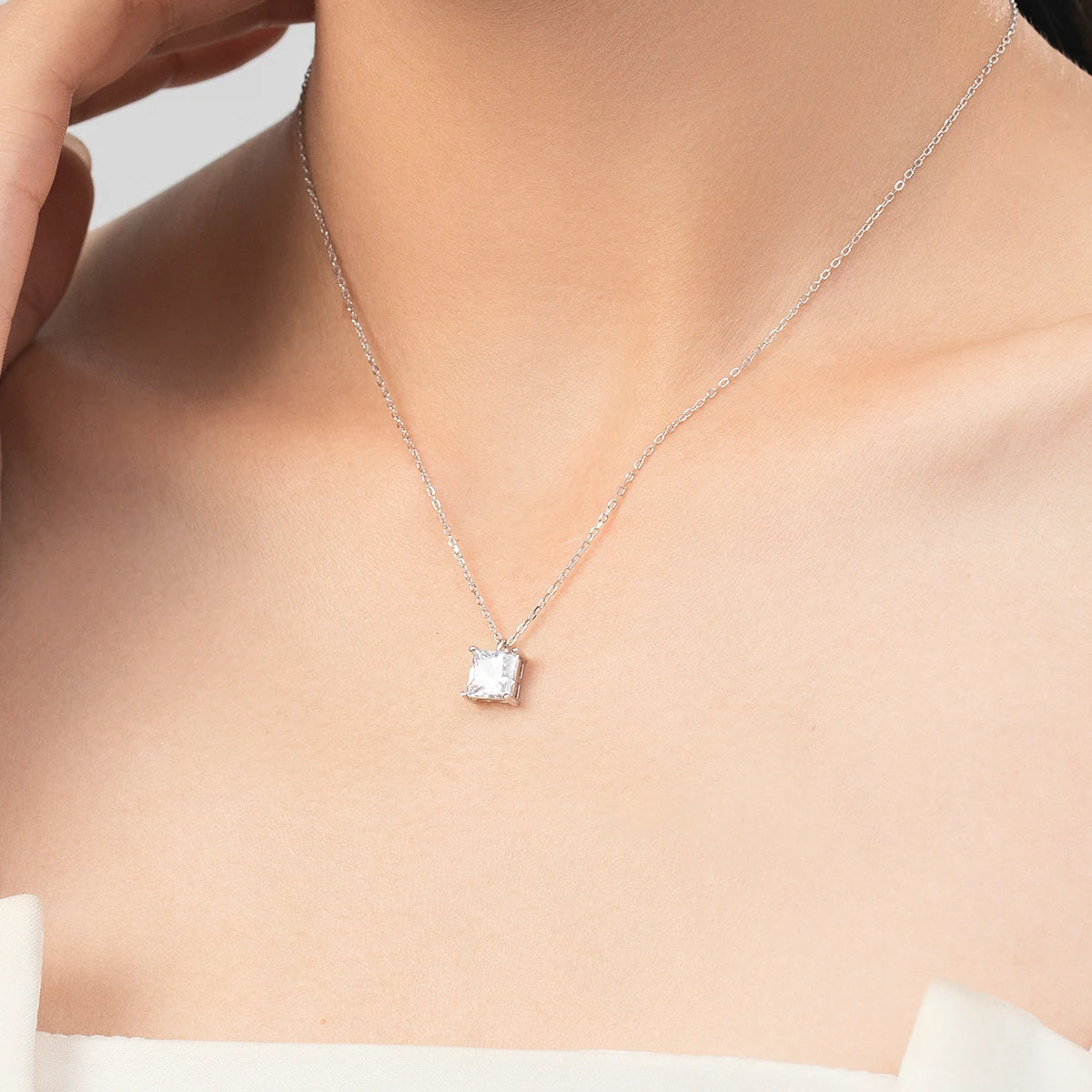 Sterling Silver Square CZ Pendant Necklace