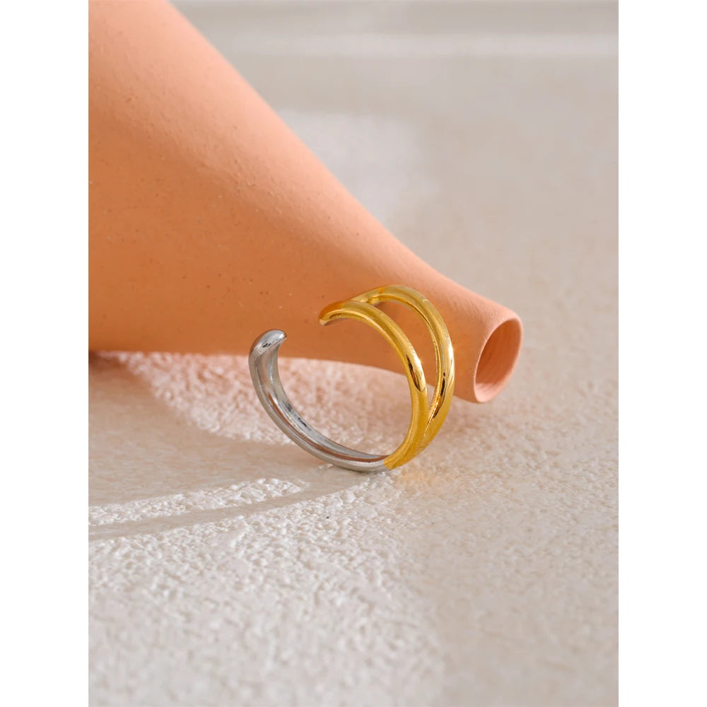 Adjustable Geometric Hollow Double Color Ring