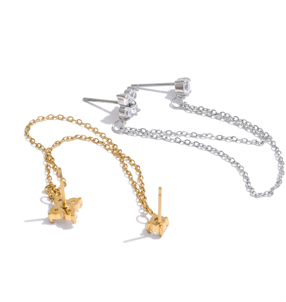 Chic gold and earrings with unique floral zirconia design