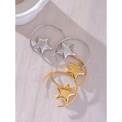 Sleek Star Huggie Earrings – Stainless Steel, Allergy-Free