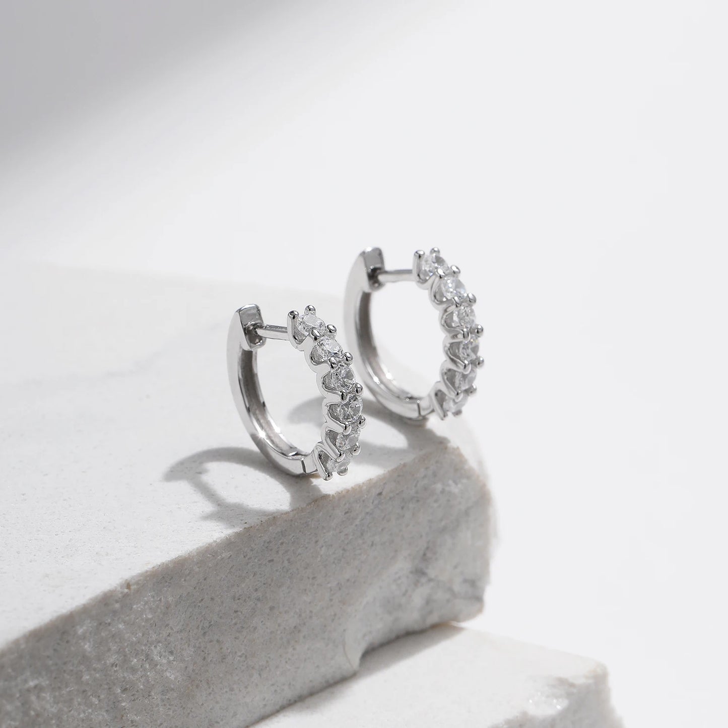 Silver D Color Moissanite Hoop Earrings