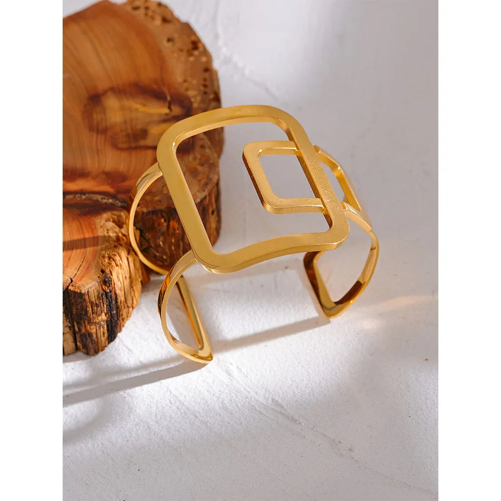 Wide Square Hollow Cuff Bracelet