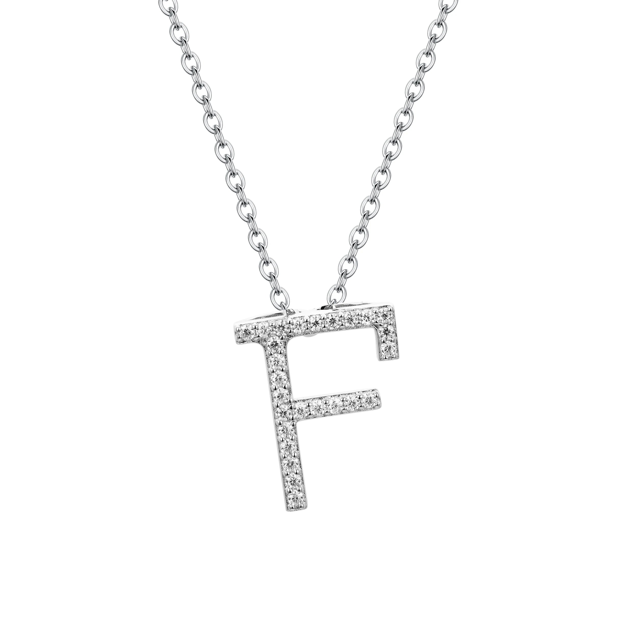 Womens necklace silver with the letter F in a necklace and pendant look