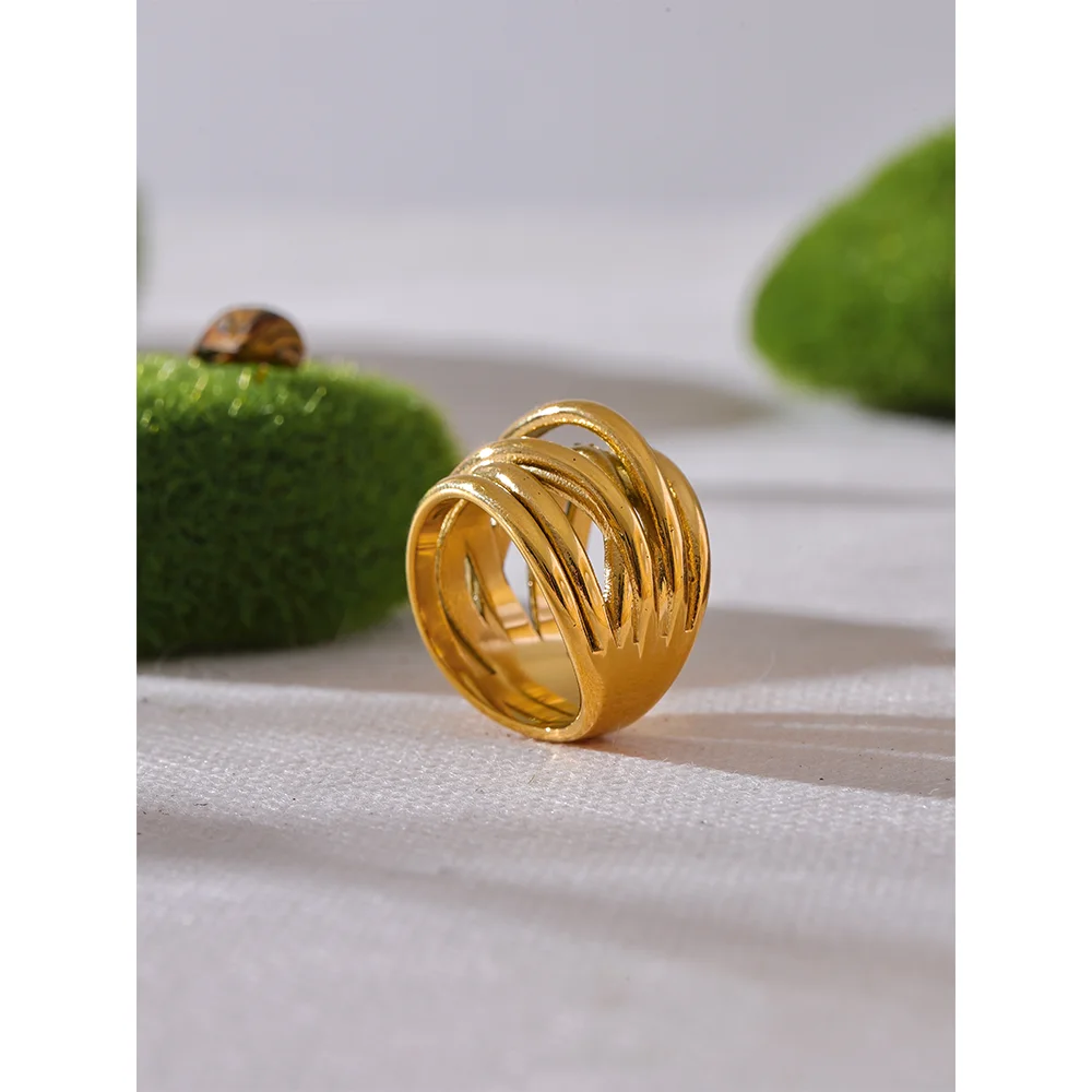 18K Gold PVD Plated Wide Geometric Ring