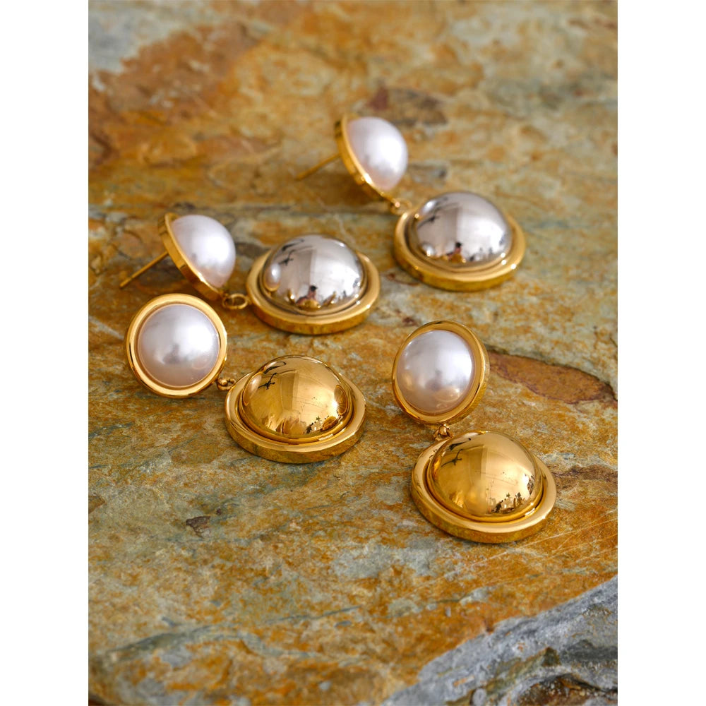 Simulated Pearl Round Drop Earrings