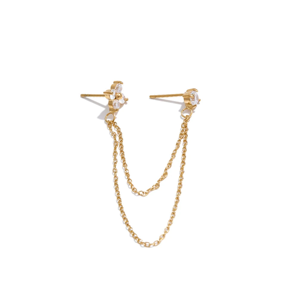 Front view of gold plated cubic zirconia flower drop earrings