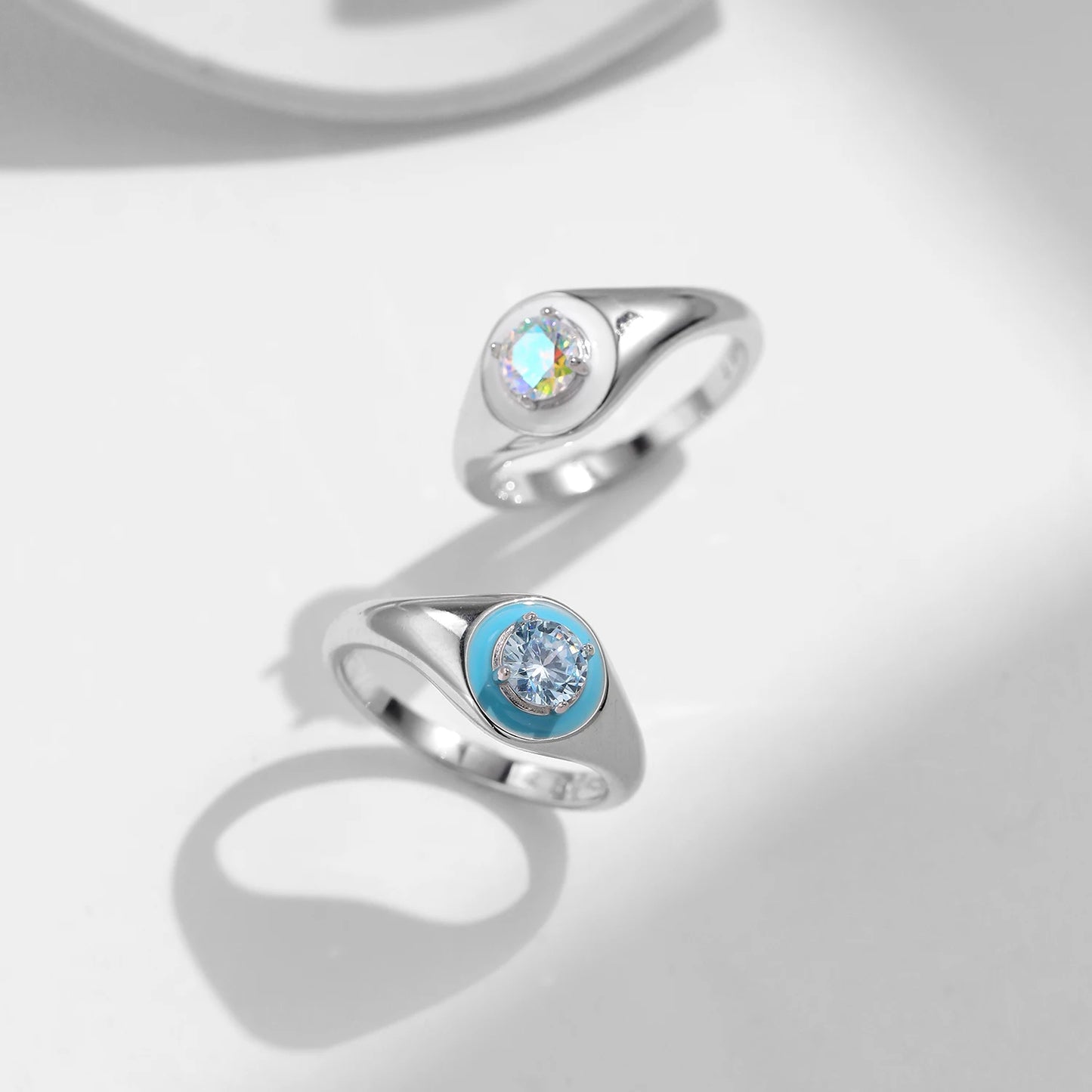 925 Sterling Silver Colorful Enamel Zirconia Ring