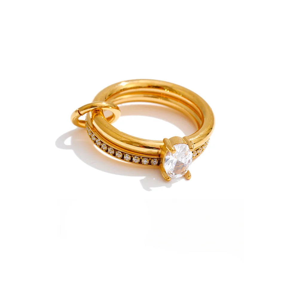 Bling cubic zirconia stacked ring with golden polished shine
