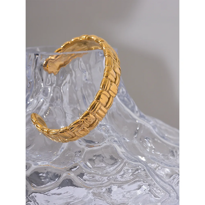 Gold Textured Open Cuff Bracelet in Stainless Steel