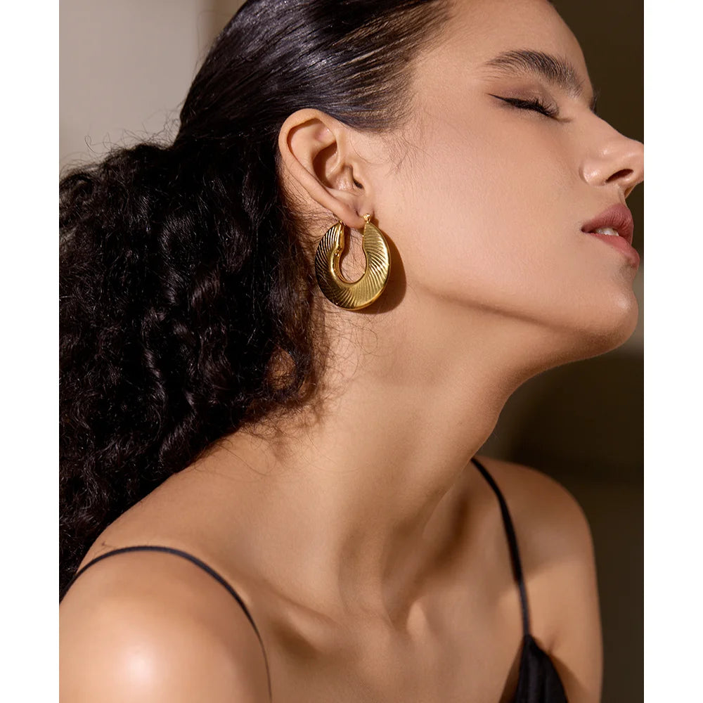 Gold Color Waterproof Hoop Earrings