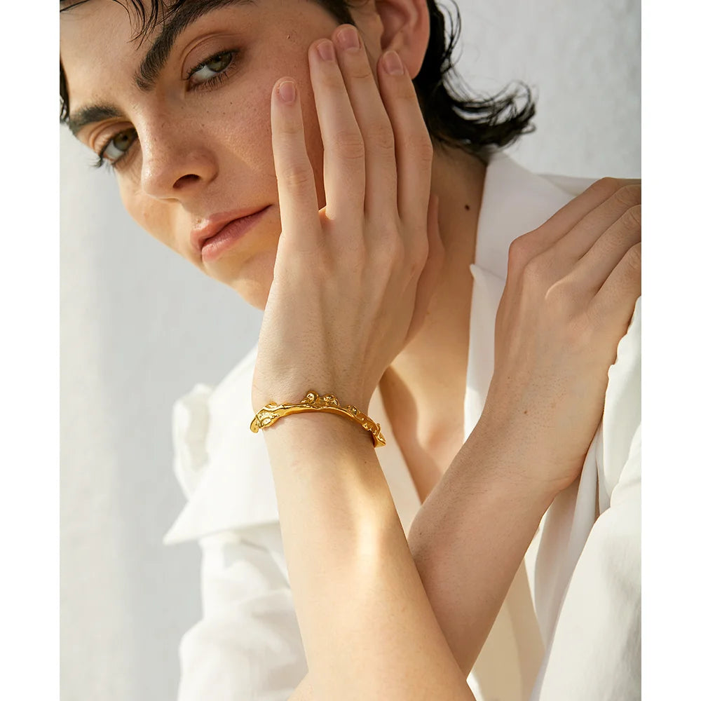 Waterproof 18K Gold Irregular Geometric Cuff Bracelet